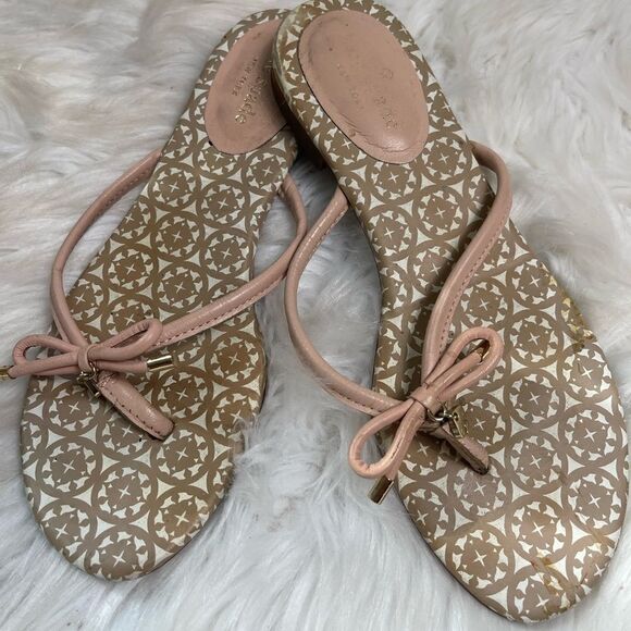 Kate Spade New York leather light pink thong Sandals with gold tone accents SZ8M - Picture 8 of 9